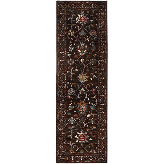 Tribal & Geometric Wool Hand Knotted Rug Brown Brown 2.8X8.5 -O086897