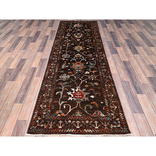 Tribal & Geometric Wool Hand Knotted Rug Brown Brown 2.8X8.5 -O086897