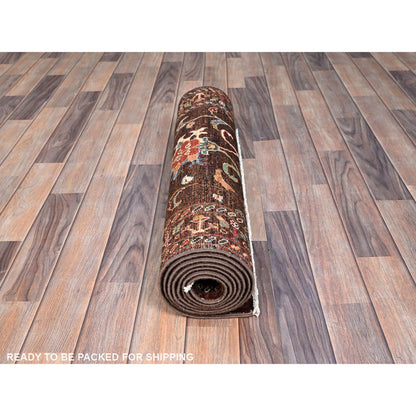 Tribal & Geometric Wool Hand Knotted Rug Brown Brown 2.8X8.5 -O086897