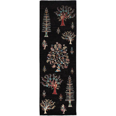 Tribal & Geometric Wool Hand Knotted Rug Black Black 2.7X8.0 -O086898