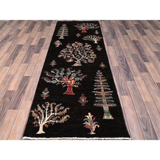 Tribal & Geometric Wool Hand Knotted Rug Black Black 2.7X8.0 -O086898