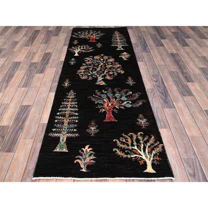 Tribal & Geometric Wool Hand Knotted Rug Black Black 2.6X8.0 -O086899
