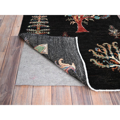 Tribal & Geometric Wool Hand Knotted Rug Black Black 2.6X8.0 -O086899