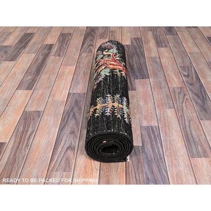 Tribal & Geometric Wool Hand Knotted Rug Black Black 2.6X8.0 -O086899