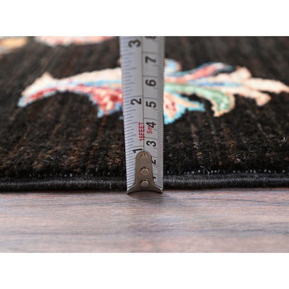 Tribal & Geometric Wool Hand Knotted Rug Black Black 2.6X8.0 -O086899