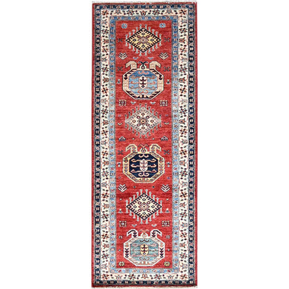 Kazak Wool Hand Knotted Rug Red Ivory 2.6X6.9 -O086902