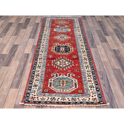 Kazak Wool Hand Knotted Rug Red Ivory 2.6X6.9 -O086902
