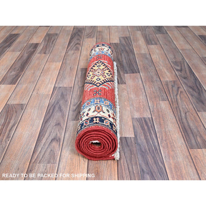 Kazak Wool Hand Knotted Rug Red Ivory 2.6X6.9 -O086902
