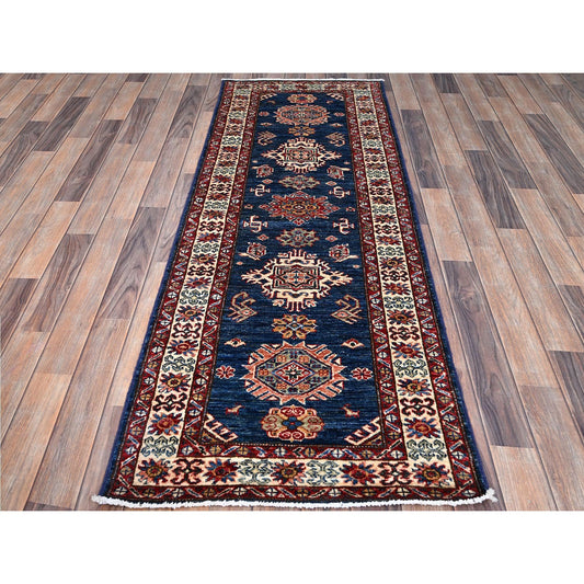 Kazak Wool Hand Knotted Rug Blue Ivory 2.5X6.7 -O086905