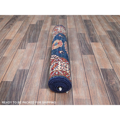 Kazak Wool Hand Knotted Rug Blue Ivory 2.5X6.7 -O086905