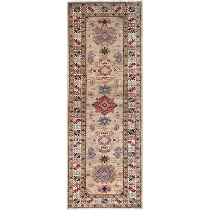 Kazak Wool Hand Knotted Rug Beige Ivory 2.5X6.8 -O086907