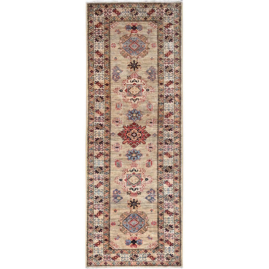 Kazak Wool Hand Knotted Rug Beige Ivory 2.5X6.8 -O086907