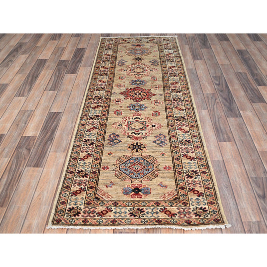 Kazak Wool Hand Knotted Rug Beige Ivory 2.5X6.8 -O086907