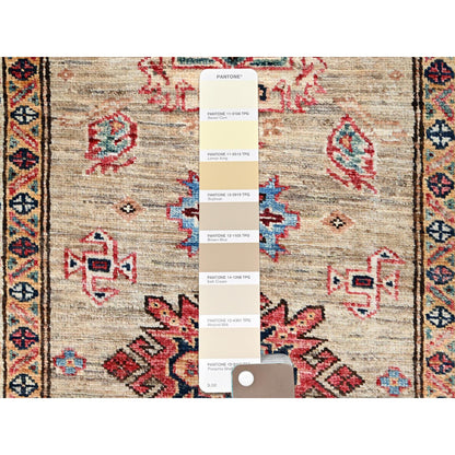 Kazak Wool Hand Knotted Rug Beige Ivory 2.5X6.8 -O086907
