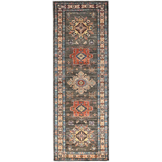 Kazak Wool Hand Knotted Rug Grey Beige 2.5X6.8 -O086908