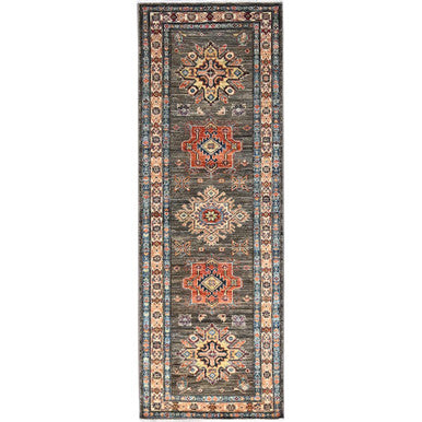 Kazak Wool Hand Knotted Rug Grey Beige 2.5X6.8 -O086908
