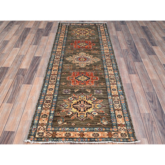 Kazak Wool Hand Knotted Rug Grey Beige 2.5X6.8 -O086908