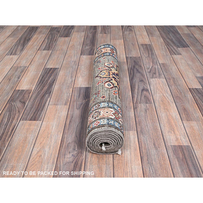 Kazak Wool Hand Knotted Rug Grey Beige 2.5X6.8 -O086908