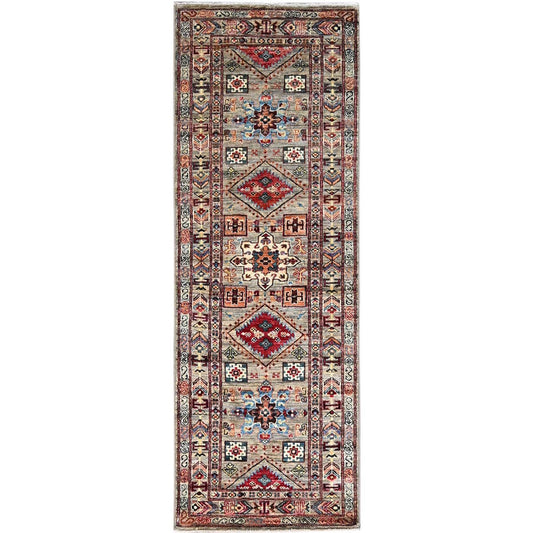 Kazak Wool Hand Knotted Rug Grey Gray 2.5X6.8 -O086909