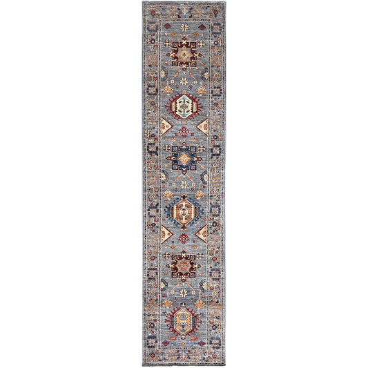 Kazak Wool Hand Knotted Rug Grey Gray 2.7X11.6 -O086911