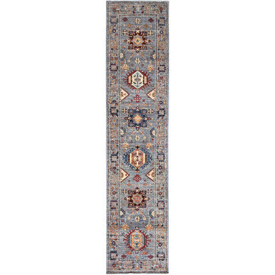 Kazak Wool Hand Knotted Rug Grey Gray 2.7X11.6 -O086911