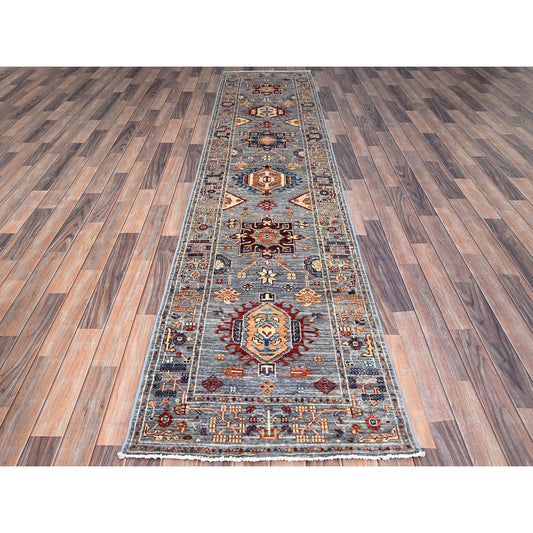 Kazak Wool Hand Knotted Rug Grey Gray 2.7X11.6 -O086911