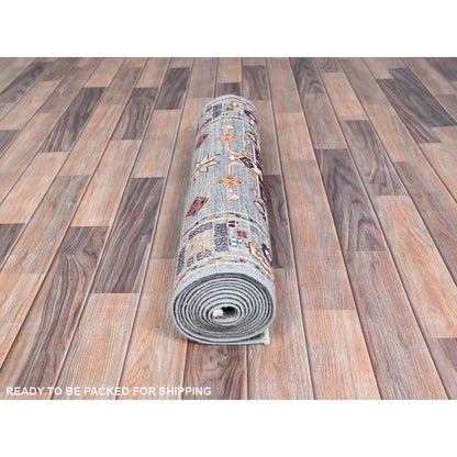 Kazak Wool Hand Knotted Rug Grey Gray 2.7X11.6 -O086911
