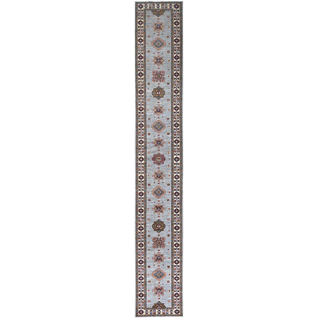 Gray 2'9" x 18'2" Kazak Hand knotted Wool Rug - Sku: O086916