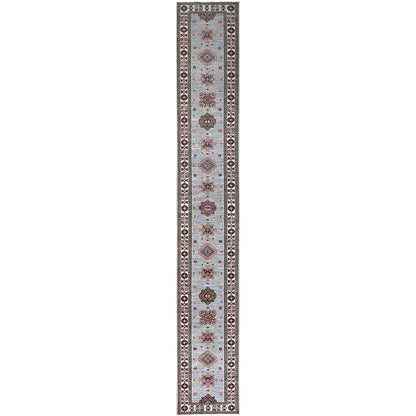 Kazak Wool Hand Knotted Rug Grey Ivory 2.9X18.2 -O086916
