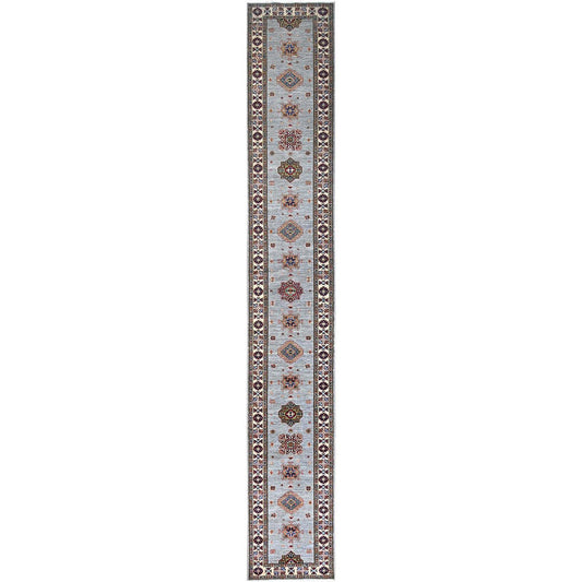 Kazak Wool Hand Knotted Rug Grey Ivory 2.9X18.2 -O086916