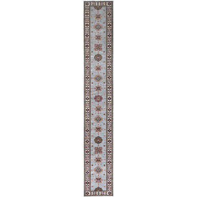 Kazak Wool Hand Knotted Rug Grey Ivory 2.9X18.2 -O086916