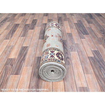 Kazak Wool Hand Knotted Rug Grey Ivory 2.9X18.2 -O086916