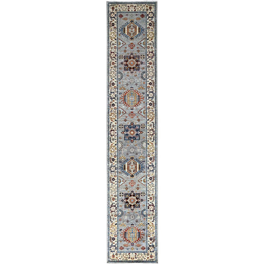 Kazak Wool Hand Knotted Rug Grey Ivory 2.7X13.5 -O086918