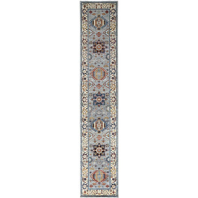 Kazak Wool Hand Knotted Rug Grey Ivory 2.7X13.5 -O086918