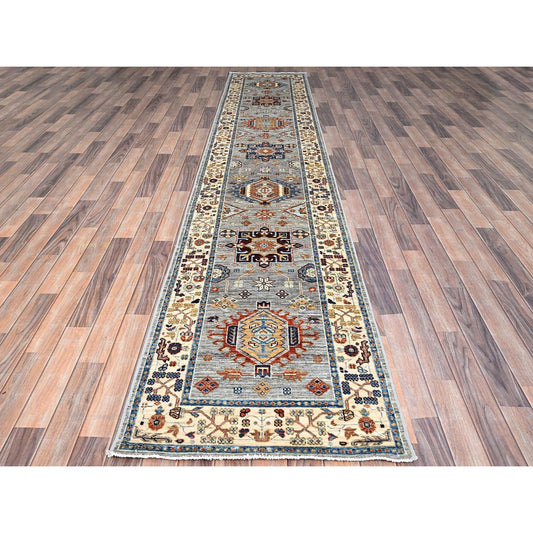 Kazak Wool Hand Knotted Rug Grey Ivory 2.7X13.5 -O086918