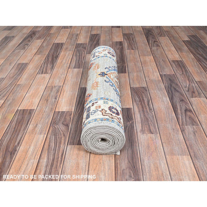 Kazak Wool Hand Knotted Rug Grey Ivory 2.7X13.5 -O086918