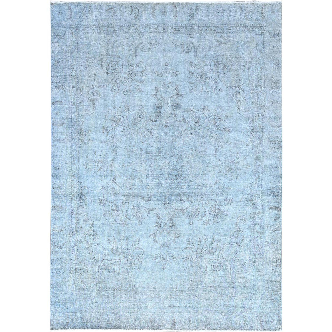 Blue 7'10" x 9'9" Overdyed & Vintage Hand knotted Wool Rug - Sku: O086926