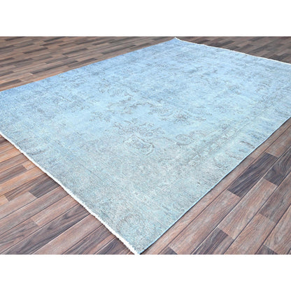 Overdyed & Vintage Wool Hand Knotted Rug Blue Blue 7.10X9.9 -O086926