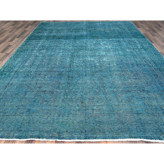 Overdyed & Vintage Wool Hand Knotted Rug Blue Blue 9.4X12.7 -O086928