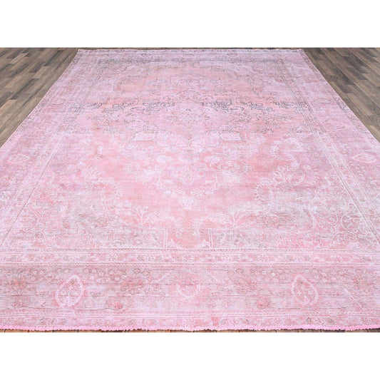 Overdyed & Vintage Wool Hand Knotted Rug Pink Pink 9.5X12.10 -O086930