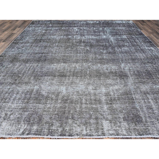 Overdyed & Vintage Wool Hand Knotted Rug Grey Gray 9.6X12.4 -O086931