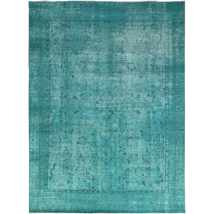 Overdyed & Vintage Wool Hand Knotted Rug Green Green 8.1X10.11 -O086932
