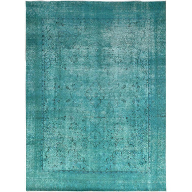 Overdyed & Vintage Wool Hand Knotted Rug Green Green 8.1X10.11 -O086932