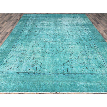 Overdyed & Vintage Wool Hand Knotted Rug Green Green 8.1X10.11 -O086932