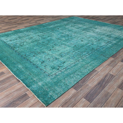 Overdyed & Vintage Wool Hand Knotted Rug Green Green 8.1X10.11 -O086932
