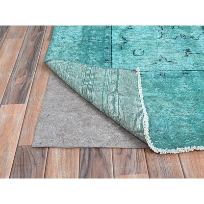 Overdyed & Vintage Wool Hand Knotted Rug Green Green 8.1X10.11 -O086932