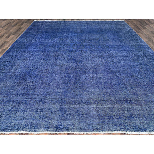 Overdyed & Vintage Wool Hand Knotted Rug Blue Blue 9.11X12.7 -O086933