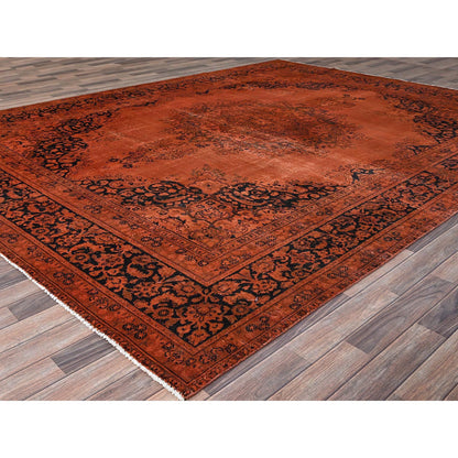 Overdyed & Vintage Wool Hand Knotted Rug Orange Black 9.3X12.1 -O086934