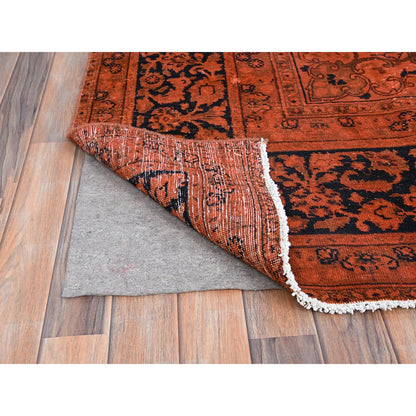 Overdyed & Vintage Wool Hand Knotted Rug Orange Black 9.3X12.1 -O086934