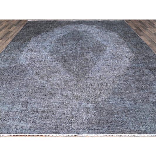Overdyed & Vintage Wool Hand Knotted Rug Grey Gray 9.9X12.7 -O086935